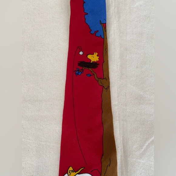 Peanuts Snoopy Golfing Blue Red Necktie Vintage 60s 70s Golfer Casual 100% Silk - Picture 3 of 7